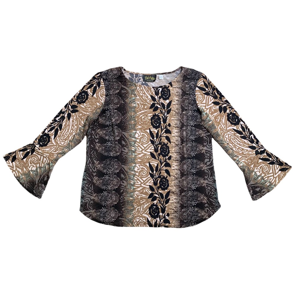 Vintage 90s Bob Mackie Floral Bell Sleeve Blouse M Grunge Indie Rocker